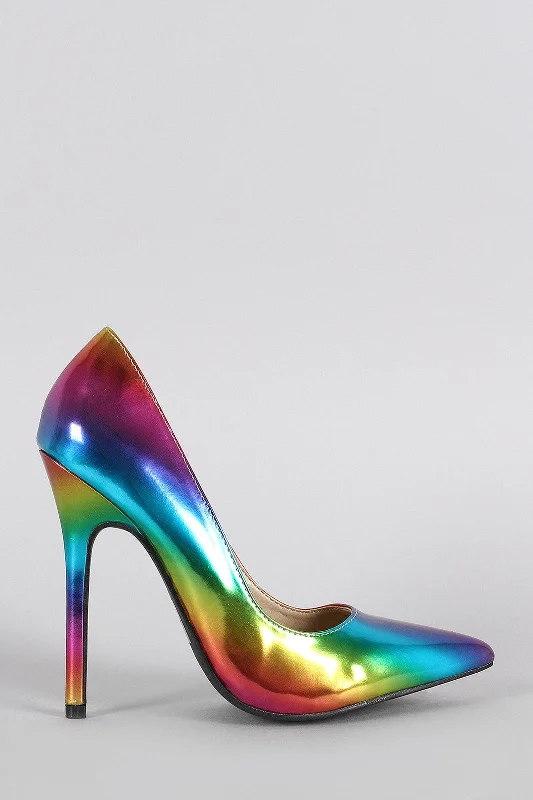 Women's wedding stiletto heel pumps with a pearl - encrusted strapHologram Pointy Toe Single Sole Stiletto Pump Women's wedding stiletto heel pumps with a pearl - encrusted strapHologram Pointy Toe Single Sole Stiletto Pump